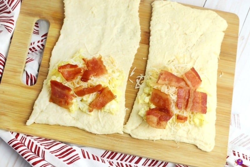 add bacon, egg, cheese to one half crescent roll rectangle