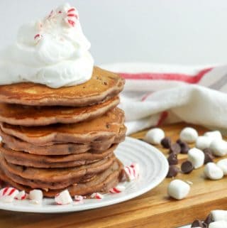hot chocolate peppermint pancakes on a plate