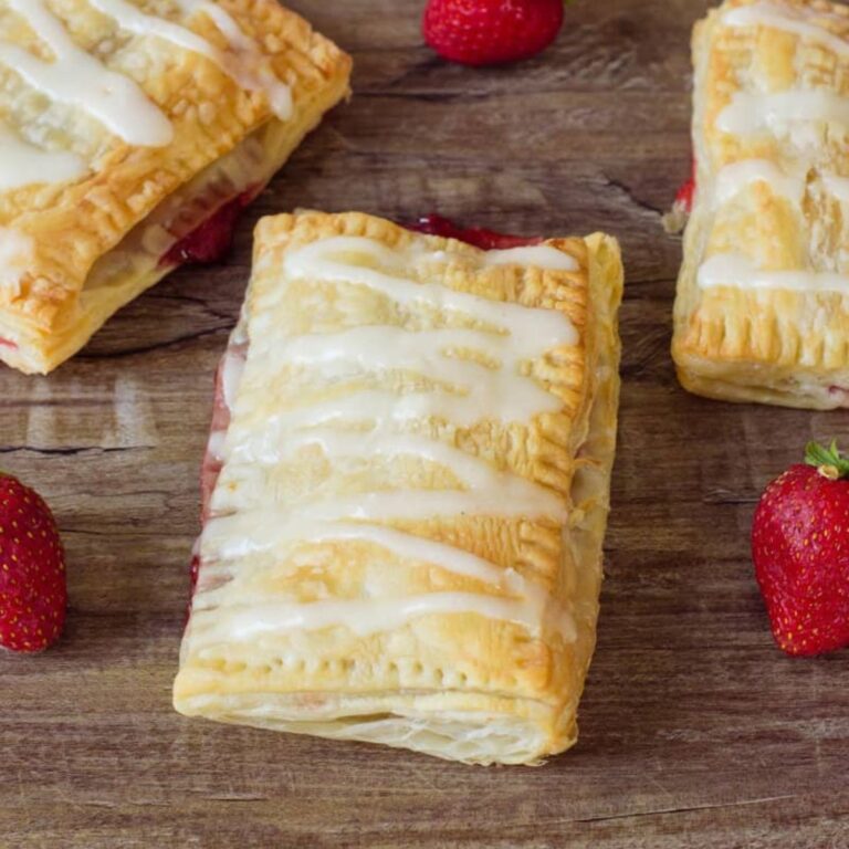 Puff Pastry Strawberry Strudel on table.