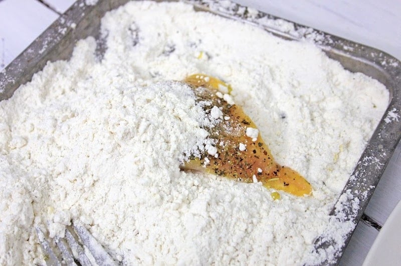 Air Fryer Chicken Parmesan chicken in flour