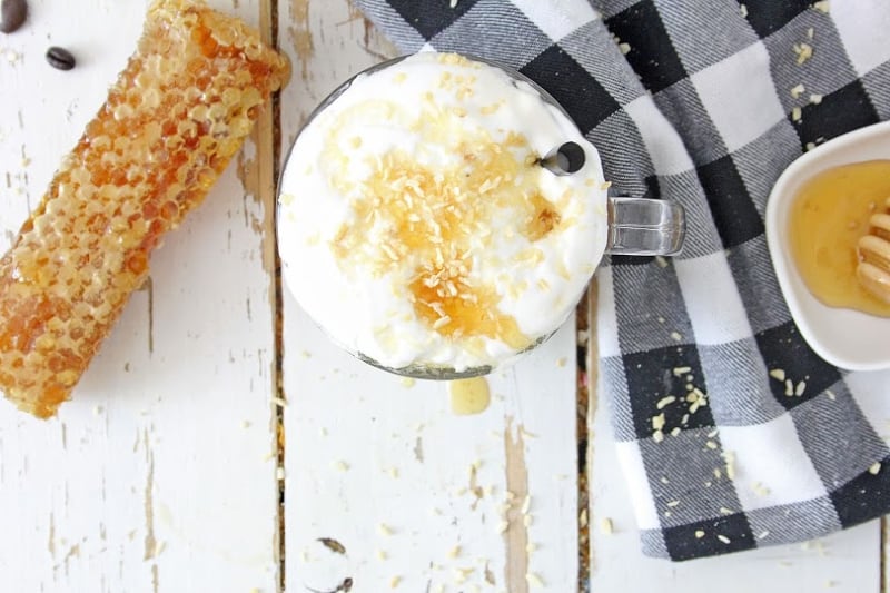 Toasted Coconut Honey Latte Top view of Toasted Coconut Honey Latte