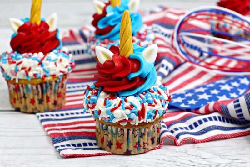 Patriotic Unicorn Cupcake Patriotic Unicorn Cupcake with red and blur decorations