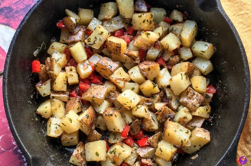 breakfast potatoes in cast-iron skillet