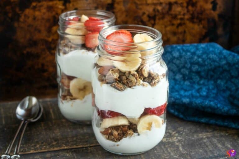 Strawberry Banana Parfait recipe with homemade granola recipe