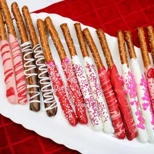 Valentine's Day Chocolate Covered Pretzel Rods