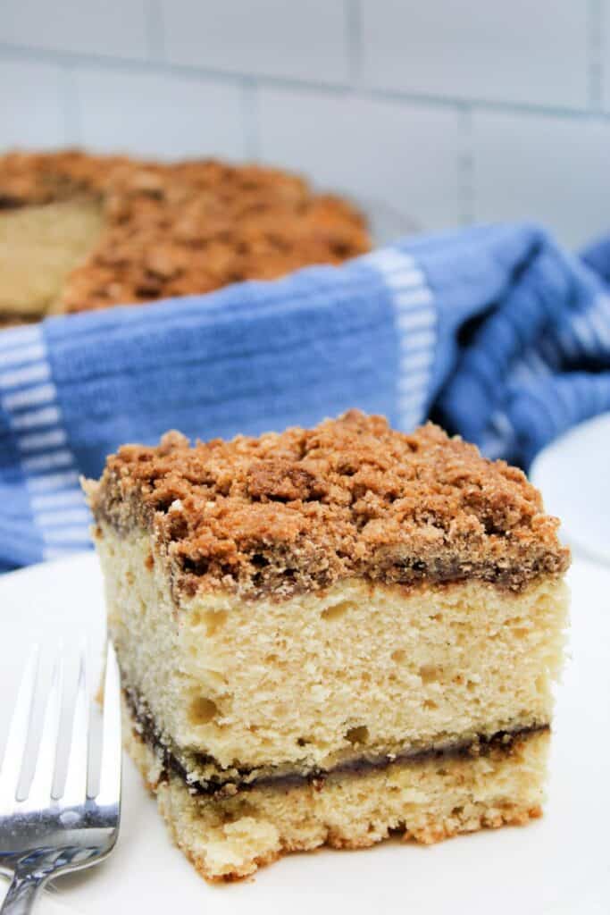 Coffee cake on a white plate