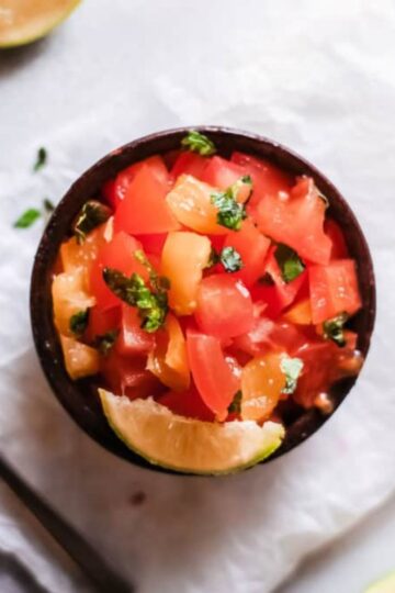 Pineapple pico de galo on table.