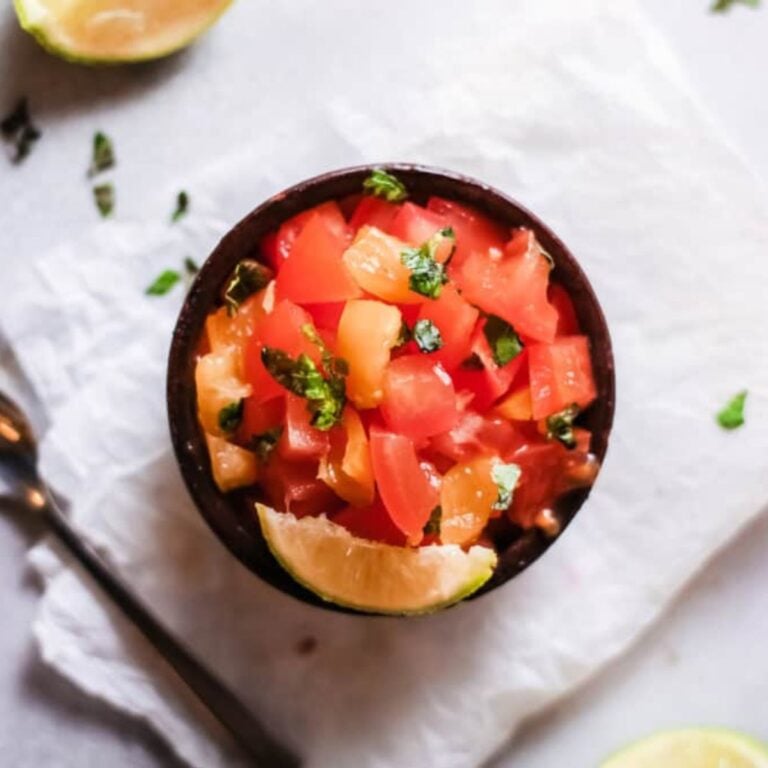 Pineapple pico de galo on table.