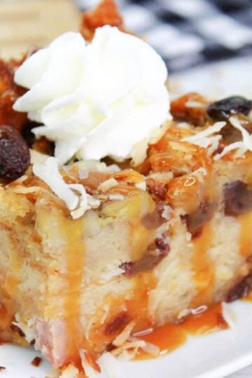 Mexican bread pudding on plate.