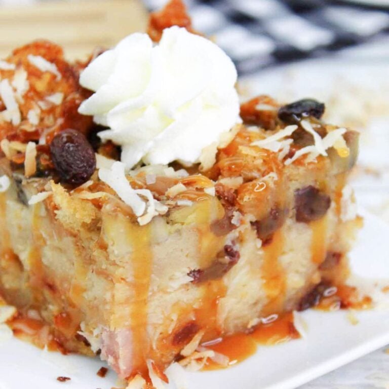 Mexican bread pudding on plate.