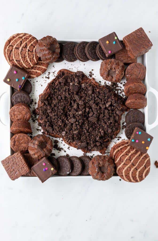 Dirt and Worms Frosting Board and brownies