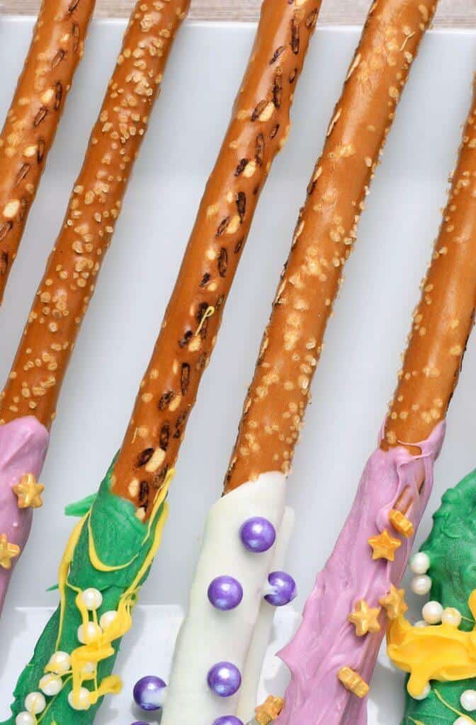 Serve and enjoy Mardi Gras Pretzel Rods