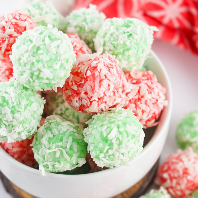 Old fashioned jello balls in plate.