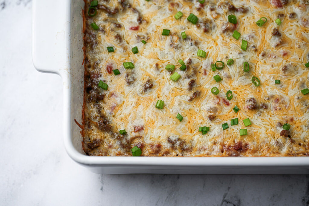 a casserole of ground beef and rice recipe