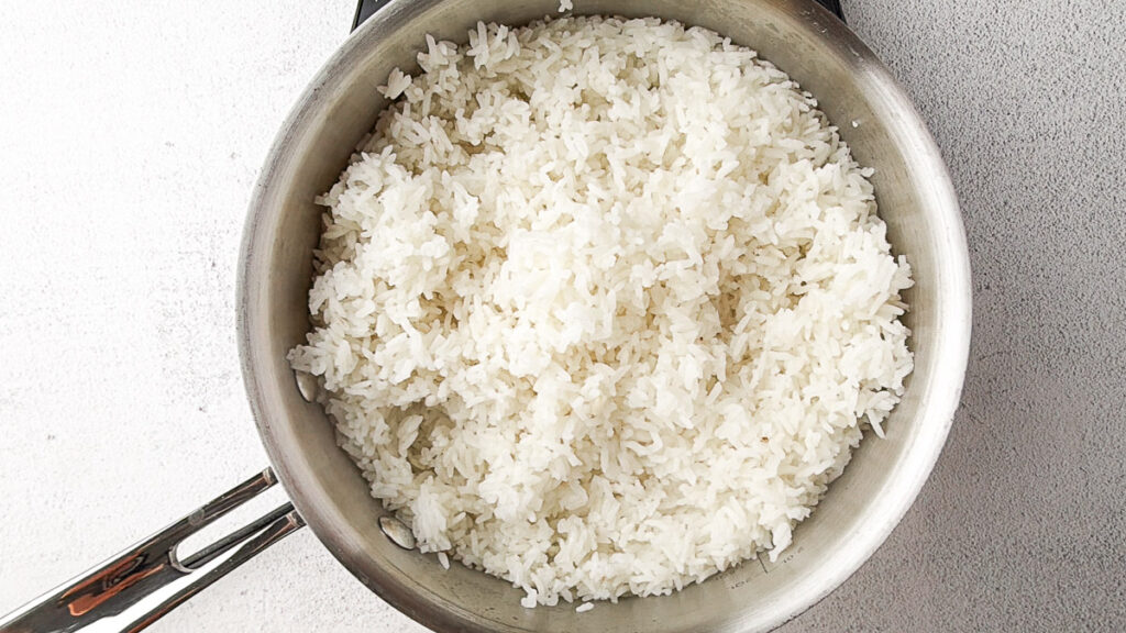 fluffed rice in pan