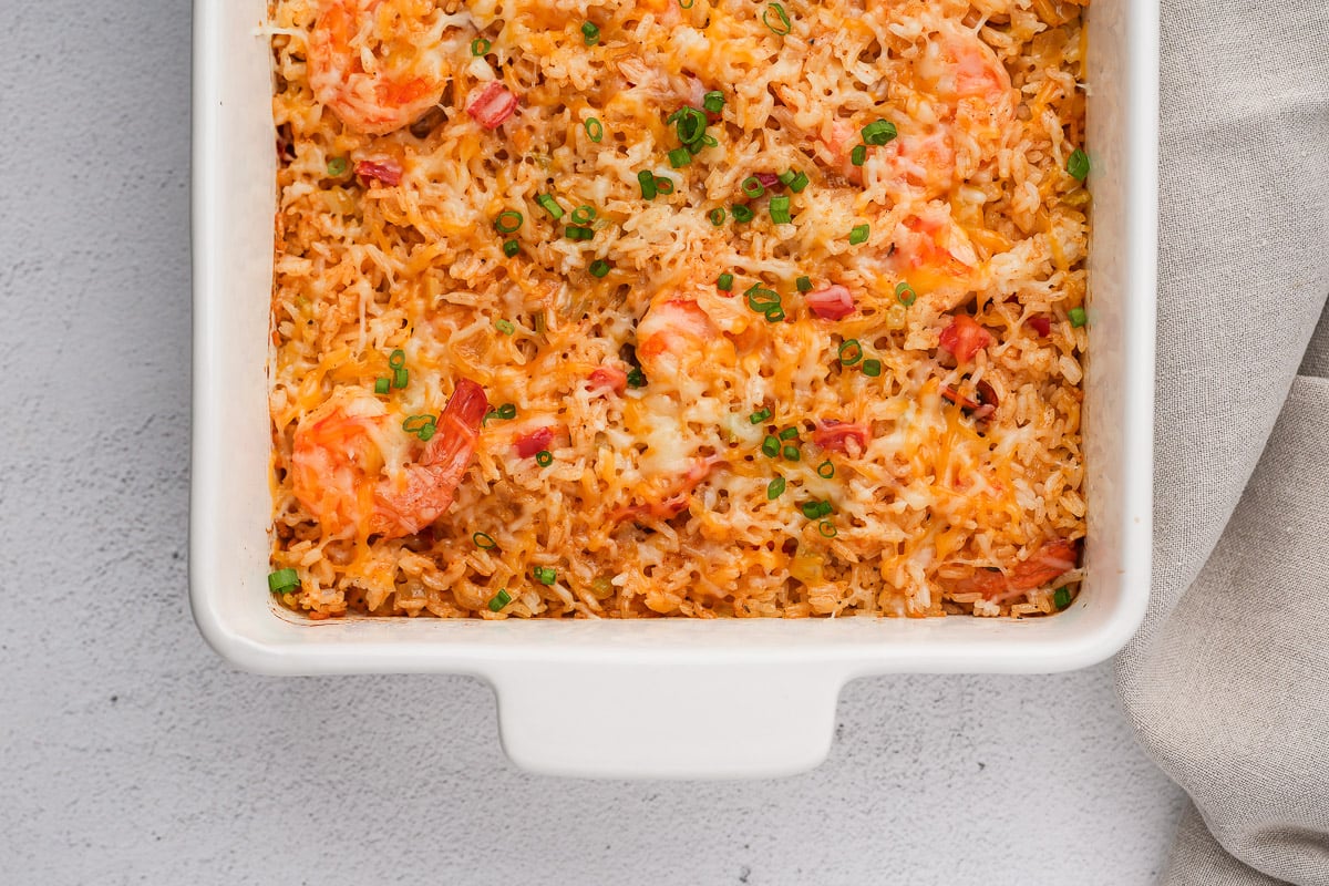 Shrimp and rice cooked in casserole