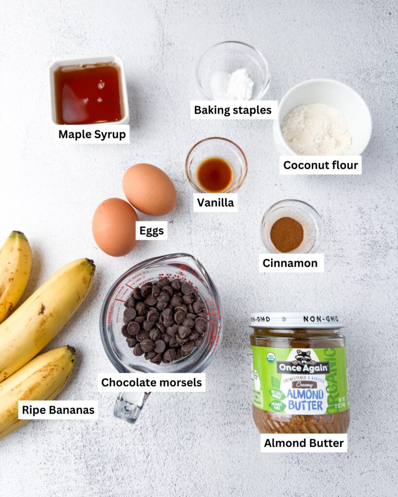 Healthy Almond Butter Banana Chocolate Chip Muffins ingredients used