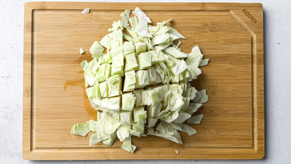 creamy cabbage and kielbasa skillet ingredients - cut cabbage