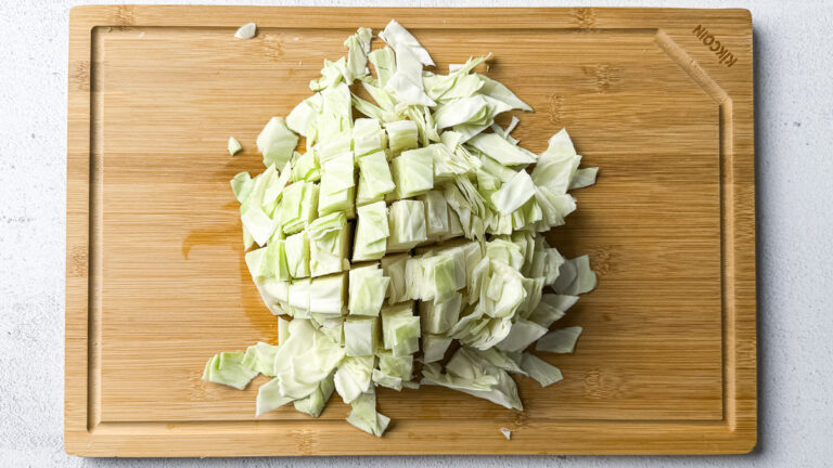 creamy cabbage and kielbasa skillet ingredients - cut cabbage