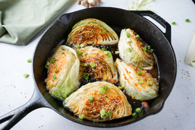 Crispy Cabbage Wedges with Miso-Honey Glaze cooked in beef tallow