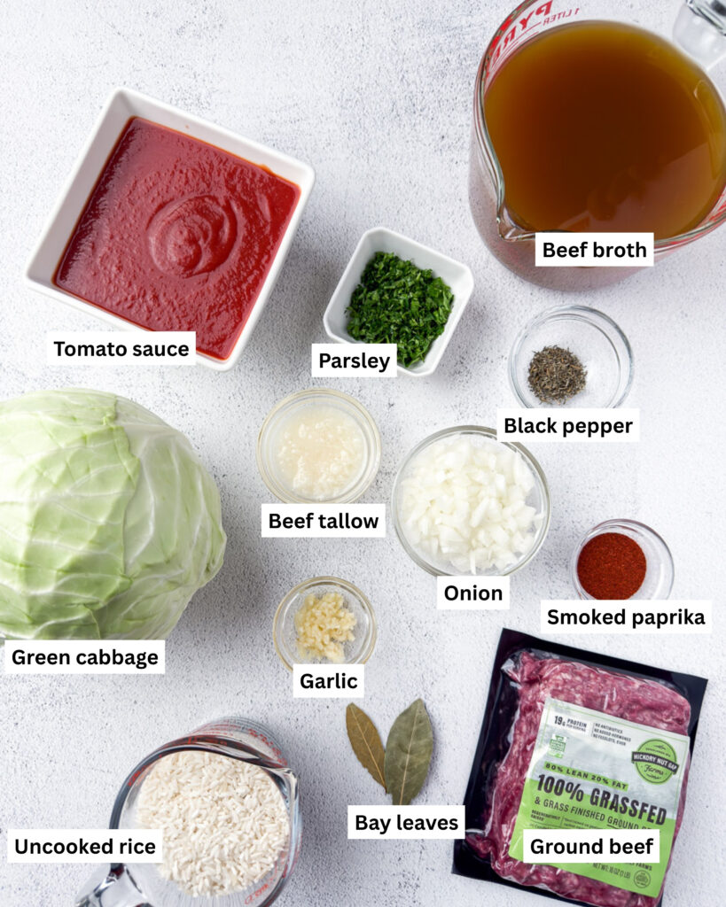 Easy Stuffed Cabbage Soup (1-Pot Deconstructed Golumpki) 3 stuffed cabbage soup ingredients