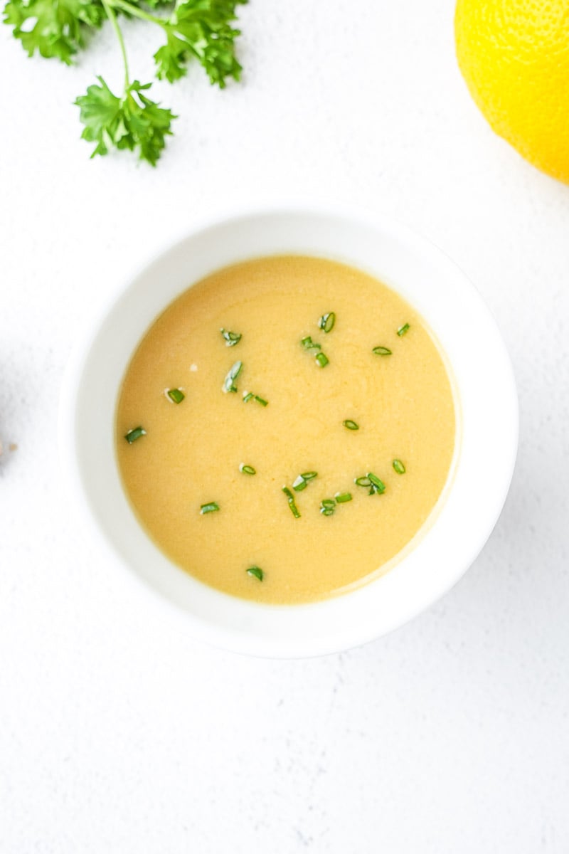 Ginger miso dressing in a bowl on table