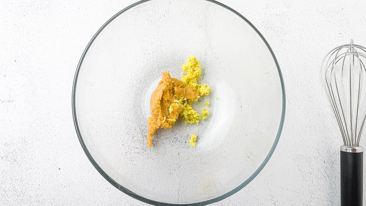 Ginger and miso paste in glass bowl